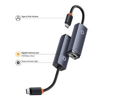 USB-хаб Baseus Lite Series Ethernet Adapter Type-C to RJ45 LAN Port 1000Mbps