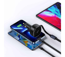 Автомобильное зарядное Baseus Enjoyment Retractable 2-in-1 Car Charger C+L 30W