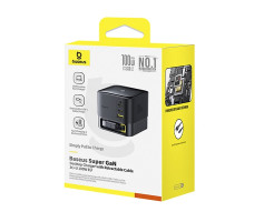 Зарядное устройство OS-Baseus Super GaN Desktop Charger with Retractable Cable 3C+U 100W EU