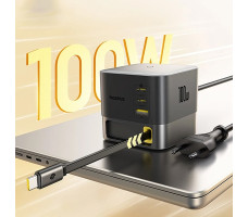 Зарядное устройство OS-Baseus Super GaN Desktop Charger with Retractable Cable 3C+U 100W EU