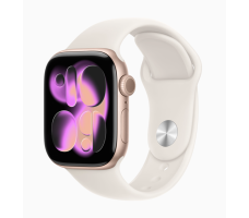 Умные часы Apple Watch Series 11 GPS 46mm алюминиевый корпус, розовое золото  ,звездный свет спортивный силиконовый ремешок - M/L (MEV74)