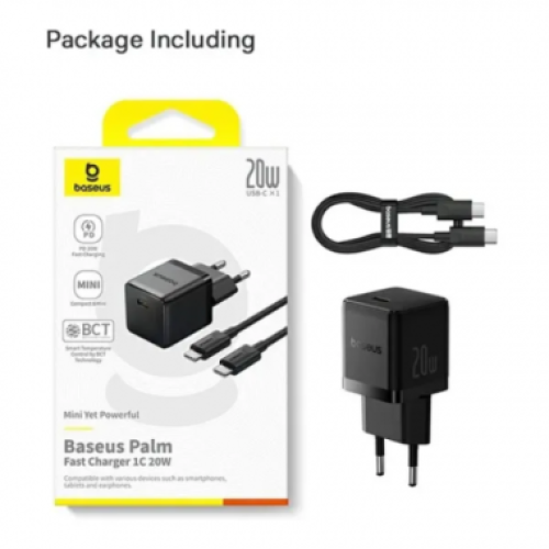 Сетевое зарядное Baseus Palm P10111602113-01 Fast Charger 1C 20W EU Cluster черный (с кабелем USB-C to USB-C 60W 1m Cluster Black)