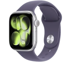 Умные часы Apple Watch Series 11 42 мм (алюминиевый корпус, серебристый/фиолетовый туман, спортивный силиконовый ремешок S/M)