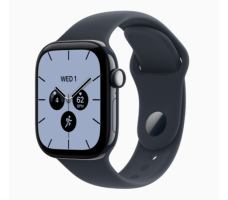 Умные часы Apple Watch Series 12 42 мм (керамический корпус, черный/синий спортивный силиконовый ремешок M/L)