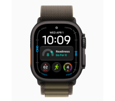 Умные часы Apple Watch Ultra 4 49 мм (титановый корпус, черный/оливковый текстильный ремешок размера S)