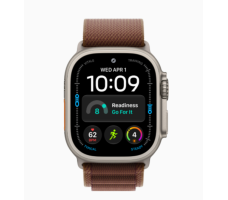 Умные часы Apple Watch Ultra 4 49 мм (титановый корпус, натуральный/бордовый текстильный ремешок размера L)