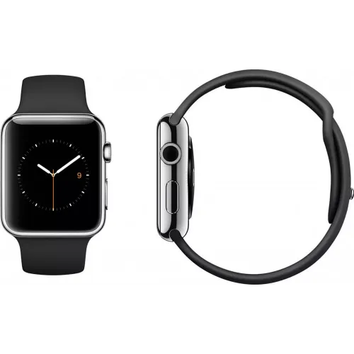 Умные часы Apple Watch 38mm Stainless Steel with Black Sport Band (MJ2Y2)