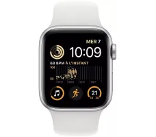 Умные часы Apple Watch SE 2 44 мм (алюминиевый корпус, серебристый/белый, спортивный силиконовый ремешок S/M)