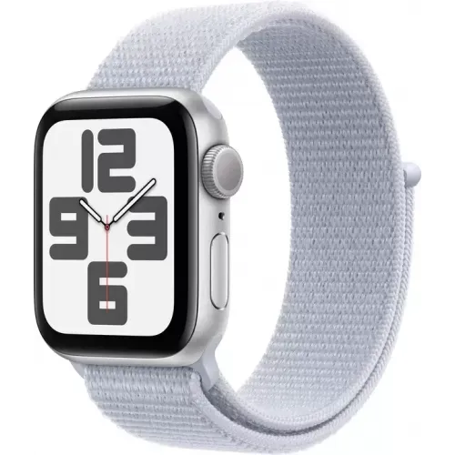 Умные часы Apple Watch SE 2 44 мм (алюминиевый корпус, серебристый/голубой, нейлоновый ремешок)