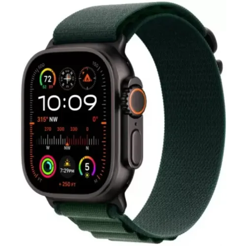 Умные часы Apple Watch Ultra 2 LTE 49 мм (титановый корпус, черный/темно-зеленый, текстильный ремешок размера M)