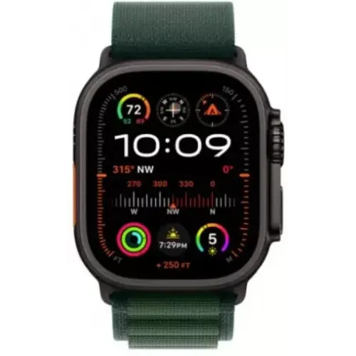 Умные часы Apple Watch Ultra 2 LTE 49 мм (титановый корпус, черный/темно-зеленый, текстильный ремешок размера M)