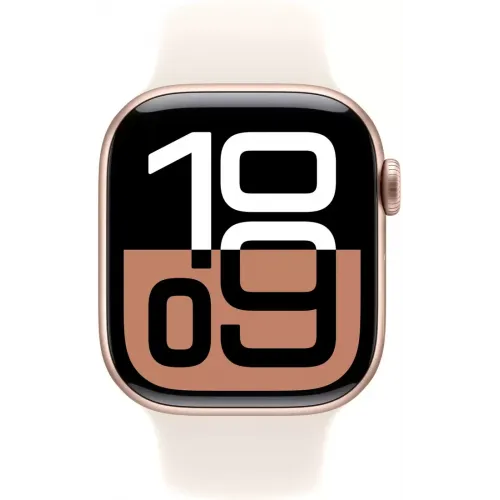 Умные часы Apple Watch Series 10 42 мм (алюминиевый корпус, розовое золото/звездный свет, спортивный силиконовый ремешок M/L) MWWJ3