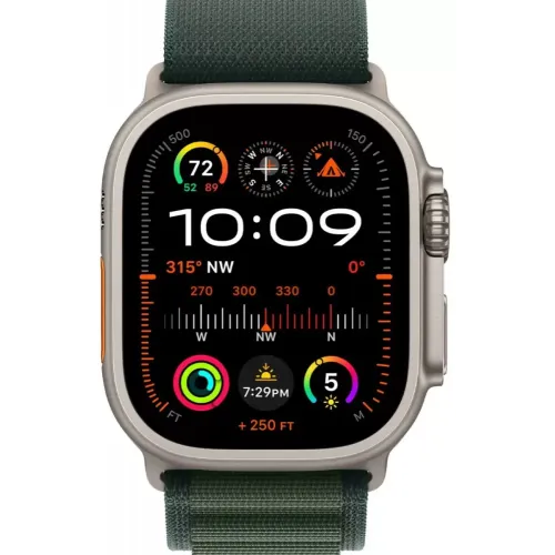 Умные часы Apple Watch Ultra 2 LTE 49 мм (титановый корпус, титановый/темно-зеленый, ремешок из полиэстера M)