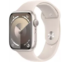 Умные часы Apple Watch Series 9 45 мм (алюминиевый корпус, звездный свет/звездный свет, спортивный силиконовый ремешок S/M)