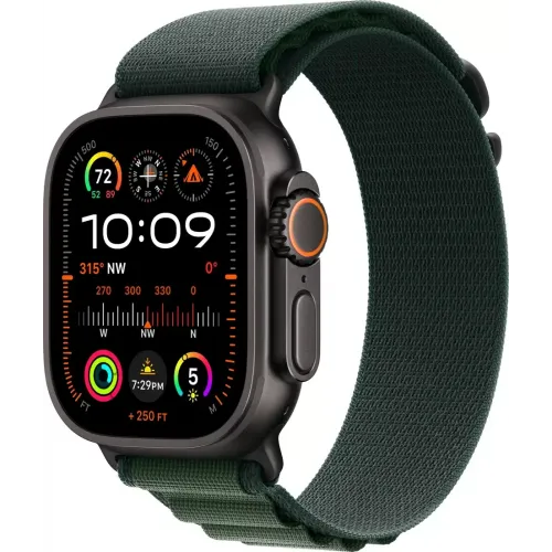 Умные часы Apple Watch Ultra 2 LTE 49 мм (титановый корпус, черный/темно-зеленый, ремешок из полиэстера L)
