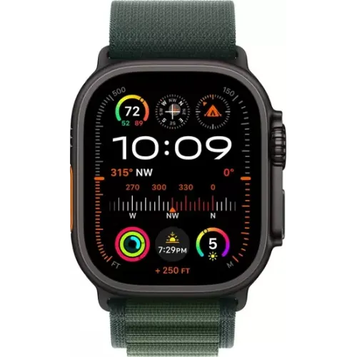 Умные часы Apple Watch Ultra 2 LTE 49 мм (титановый корпус, черный/темно-зеленый, ремешок из полиэстера L)