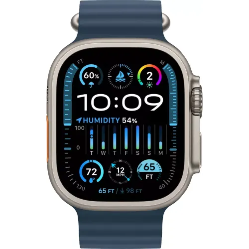 Умные часы Apple Watch Ultra 2 LTE 49 мм (титановый корпус, титановый/синий, ремешок из эластомера)