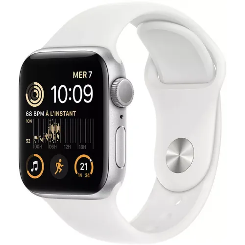 Умные часы Apple Watch SE 2 LTE 44 мм (алюминиевый корпус, серебристый/белый, силиконовый ремешок)