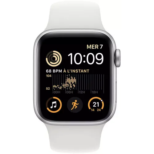 Умные часы Apple Watch SE 2 LTE 44 мм (алюминиевый корпус, серебристый/белый, силиконовый ремешок)