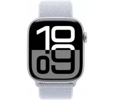 Умные часы Apple Watch Series 10 42 мм (алюминиевый корпус, серебристый/голубой, нейлоновый ремешок) MWWD3