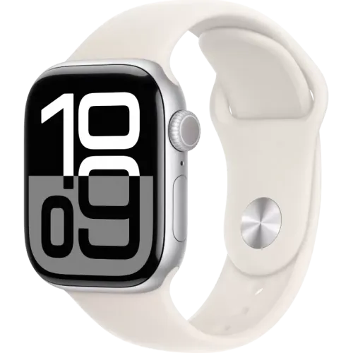 Умные часы Apple Watch Series 10 42 мм (алюминиевый корпус, серебристый/светло-персиковый, спортивный силиконовый ремешок M/L)