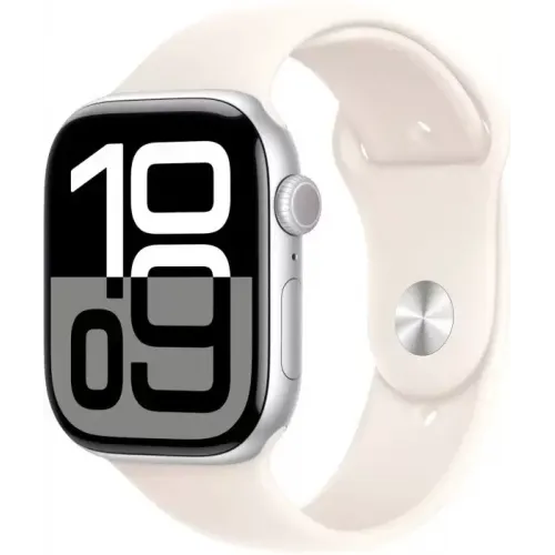 Умные часы Apple Watch Series 10 46 мм (алюминиевый корпус, серебристый/звездный свет, спортивный силиконовый ремешок M/L)