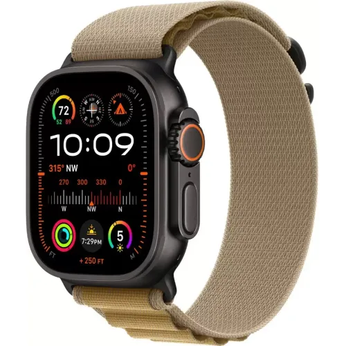 Умные часы Apple Watch Ultra 2 LTE 49 мм (титановый корпус, черный/бежевый, ремешок из полиэстера M)