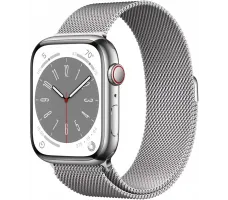 Умные часы Apple Watch Series 8 45 мм (корпус из нержавеющей стали, серебристый/серебристый, миланский сетчатый браслет)