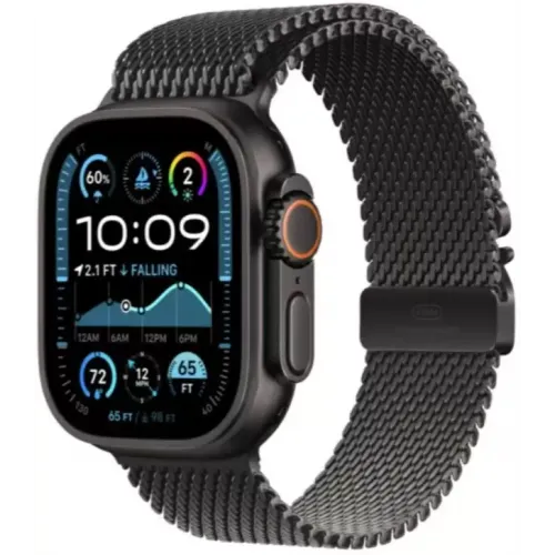 Умные часы Apple Watch Ultra 2 LTE 49 мм (титановый корпус, черный/черный, ремешок миланская петля размера M)