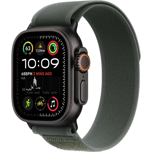Умные часы Apple Watch Ultra 2 LTE 49 мм (титановый корпус, черный/зеленый, нейлоновый ремешок S/M)