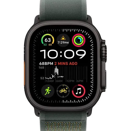 Умные часы Apple Watch Ultra 2 LTE 49 мм (титановый корпус, черный/зеленый, нейлоновый ремешок S/M)