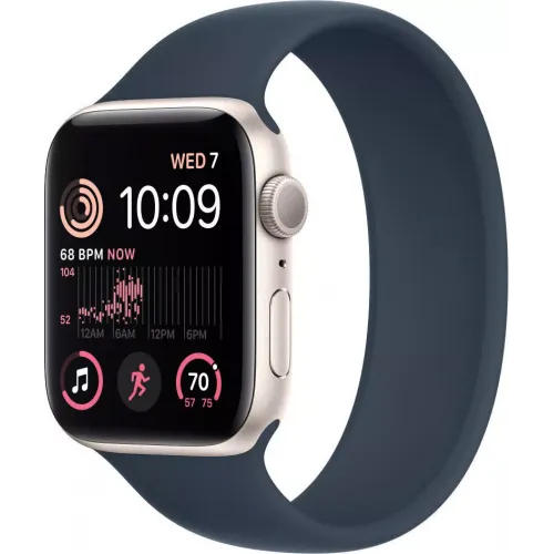 Умные часы Apple Watch SE 2 44 мм (алюминиевый корпус, звездный свет/синий шторм, силиконовый ремешок)
