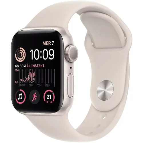 Умные часы Apple Watch SE 2 44 мм (алюминиевый корпус, звездный свет/звездный свет, спортивный силиконовый ремешок S/M)