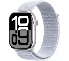 Умные часы Apple Watch Series 10 46 мм (алюминиевый корпус, серебристый/голубой, нейлоновый ремешок)