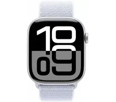 Умные часы Apple Watch Series 10 46 мм (алюминиевый корпус, серебристый/голубой, нейлоновый ремешок)