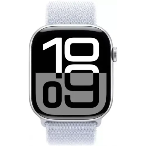Умные часы Apple Watch Series 10 46 мм (алюминиевый корпус, серебристый/голубой, нейлоновый ремешок)