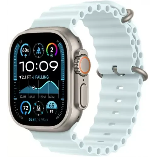 Умные часы Apple Watch Ultra 2 LTE 49 мм (титановый корпус, титановый/светло-голубой, ремешок из эластомера)