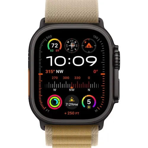 Умные часы Apple Watch Ultra 2 LTE 49 мм (титановый корпус, черный/бежевый, ремешок из полиэстера S)