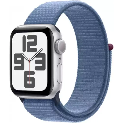 Умные часы Apple Watch SE 2 44 мм (алюминиевый корпус, серебристый/зимний синий, нейлоновый ремешок)