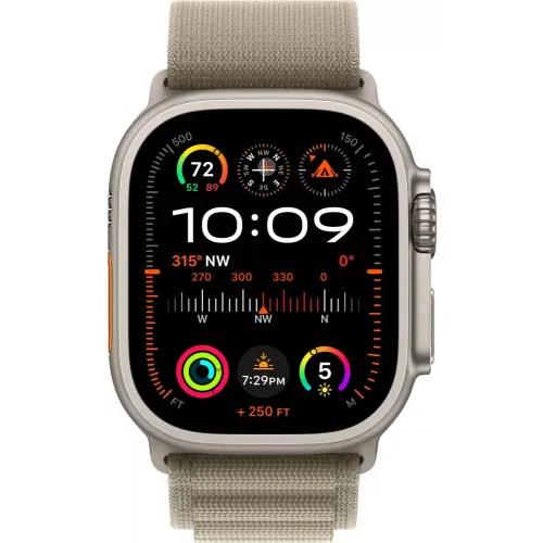 Умные часы Apple Watch Ultra 2 LTE 49 мм (титановый корпус, титановый/оливковый, текстильный ремешок размера L)