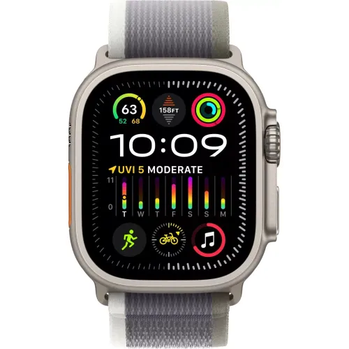 Умные часы Apple Watch Ultra 2 LTE 49 мм (титановый корпус, титановый/серо-зеленый, нейлоновый ремешок размера S/M)