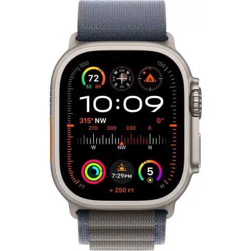 Умные часы Apple Watch Ultra 2 LTE 49 мм (титановый корпус, титановый/синий, текстильный ремешок размера L)