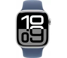 Умные часы Apple Watch Series 10 42 мм (алюминиевый корпус, серебристый/«синий деним», спортивный силиконовый ремешок M/L) MWWC3