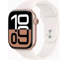 Умные часы Apple Watch Series 10 46 мм (алюминиевый корпус, розовое золото/звездный свет, спортивный силиконовый ремешок S/M) MWWT3