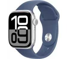Умные часы Apple Watch Series 10 46 мм (алюминиевый корпус, серебристый/синий, спортивный силиконовый ремешок M/L)