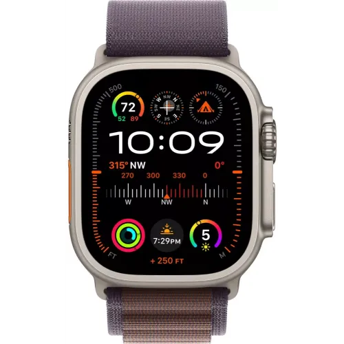 Умные часы Apple Watch Ultra 2 LTE 49 мм (титановый корпус, титановый/индиго, текстильный ремешок размера M)