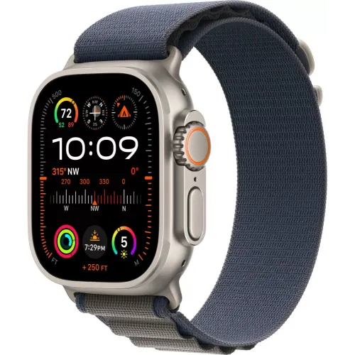 Умные часы Apple Watch Ultra 2 LTE 49 мм (титановый корпус, титановый/синий, текстильный ремешок размера S)