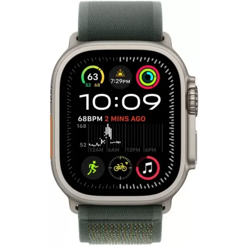 Умные часы Apple Watch Ultra 2 LTE 49 мм (титановый корпус, титановый/зеленый, нейлоновый ремешок S/M)