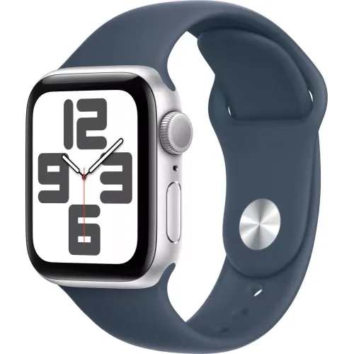 Умные часы Apple Watch SE 2 40 мм (алюминиевый корпус, серебристый/грозовой синий, спортивный силиконовый ремешок S/M)