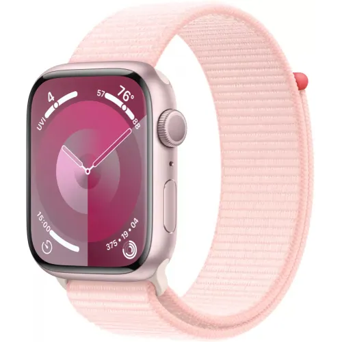 Умные часы Apple Watch Series 9 45 мм (алюминиевый корпус, розовый/розовый, спортивный нейлоновый ремешок)